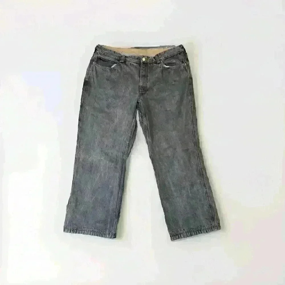 Duluth Trading Co Jeans Mens 42x30 Blue Denim Dark Wash Canvas Lined Work Wear
